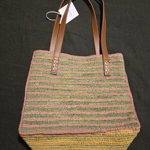 Striped Multicolor Raffia Tote Bag